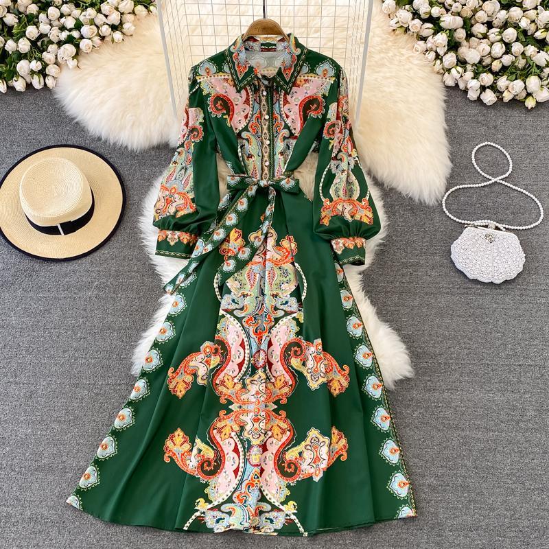 Đầm Xòe Dài Tay In Họa Tiết Phong Cách Cổ Điển Thời Trang Sang Trọng Dành Cho Nữ