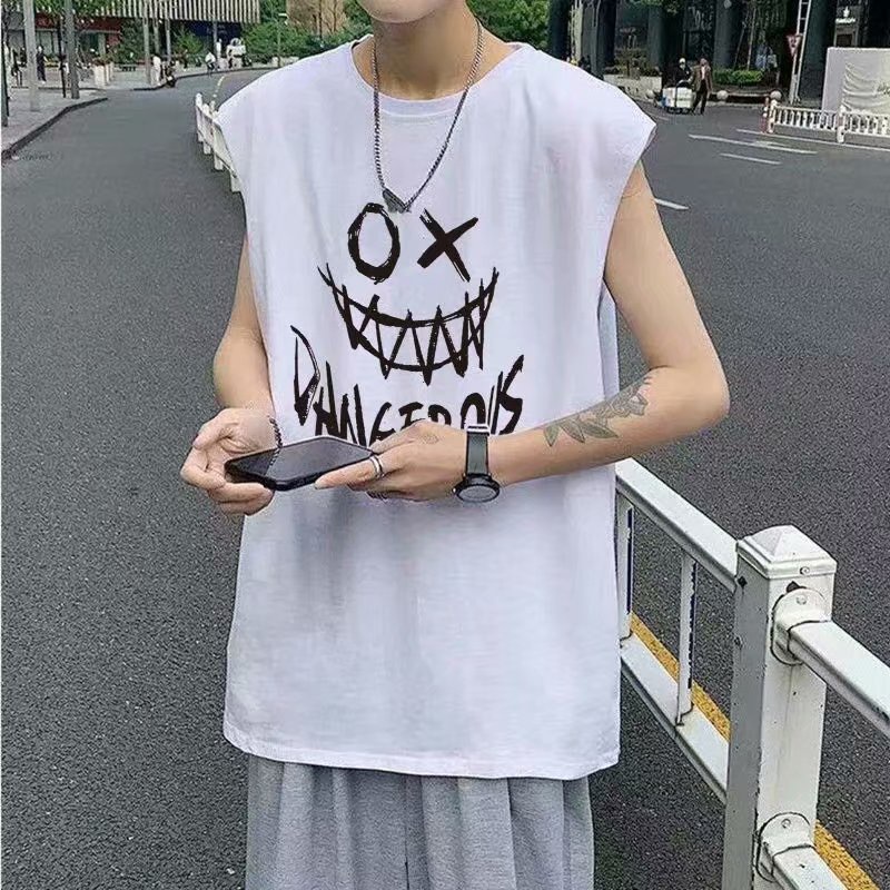 Áo Thun Sát Nách Cổ Tròn In Chữ Phong Cách hip hop Đường Phố Hàn Quốc Cỡ M-5XL Thời Trang Cho Nam Và Nữ