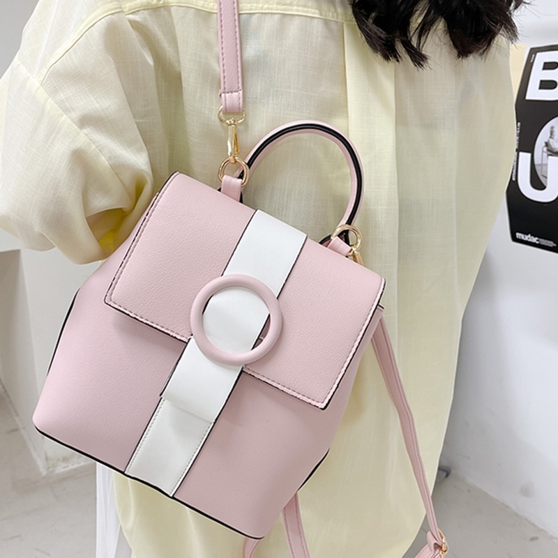 Ba Lô Da Phối Màu Tương Phản Phong Cách Phương Tây Cho Nữ