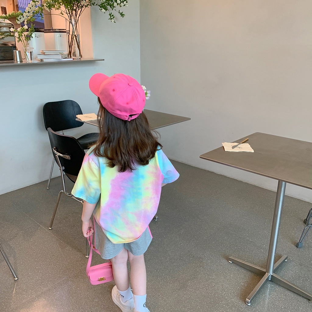 Áo Thun Màu Nhuộm In Hình Mặt Cười Phong Cách Hàn Quốc Thời Trang Mùa Hè Cho Bé Gái