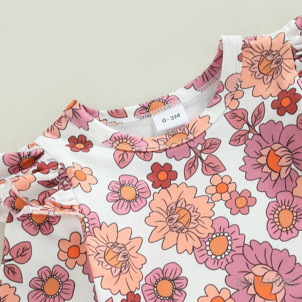 Bộ Áo Liền Quần Tay Dài Cổ Tròn In Hoa + Váy Yếm Vải Nhung Thời Trang Mùa Thu Cho Bé Gái 0-18 Tháng Tuổi