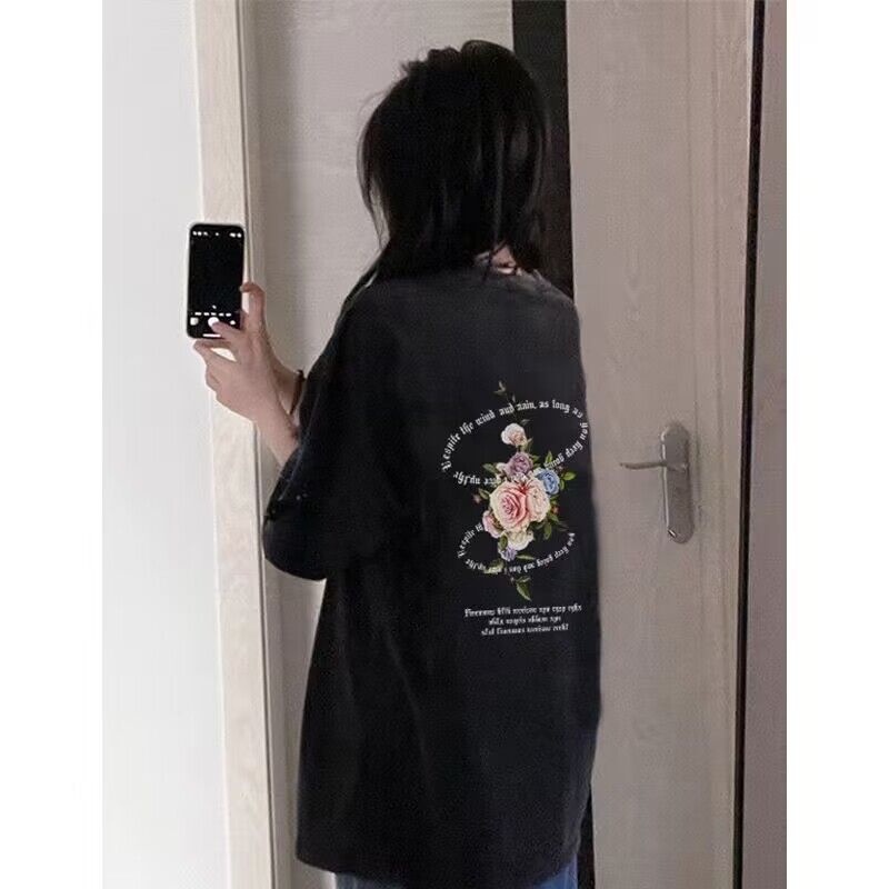 NRVP Áo Thun Đen 100% Cotton Tay Ngắn Dáng Rộng In Hoạ Tiết Độc Đáo