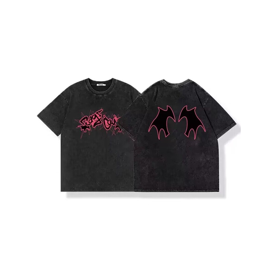 NRVP Áo Thun Đen 100% Cotton Tay Ngắn Dáng Rộng In Hoạ Tiết Độc Đáo