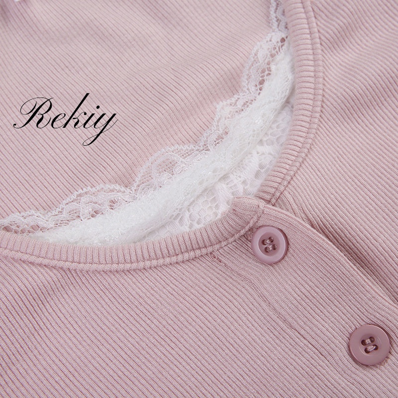 Áo Thun Dệt Kim Tay Ngắn Phối Ren Thời Trang 2023 Cho Nữ