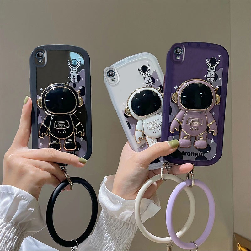 Ốp Điện Thoại Dẻo Họa Tiết Phi Hành Gia Kèm Giá Đỡ Và Vòng Đeo Tay Cho Vivo Y91C Y1S 1820 1929