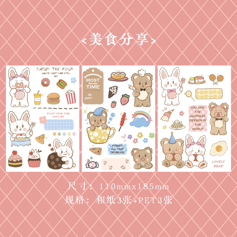 Sticker Dán Trang Trí Sổ Tay Hình Gấu Thỏ Đáng Yêu