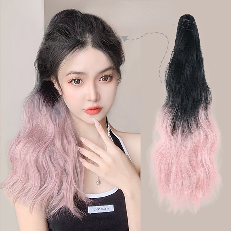 Tóc Đuôi Ngựa Dài Gợn Sóng Màu Đen / Nâu / Xám / Hồng