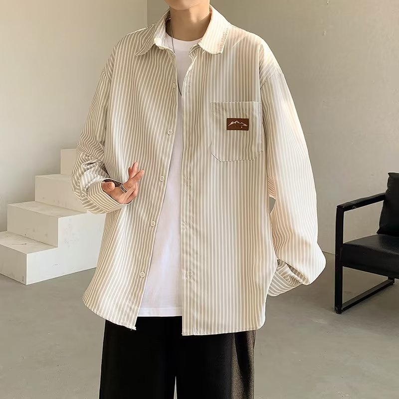 Áo Sơ Mi Nam Tay Dài Dáng Rộng Họa Tiết Kẻ Sọc Đơn Giản Phong Cách Hàn Quốc Thời Trang Cho áo sơ mi nữ form rộng sơ mi hoạ tiết nam