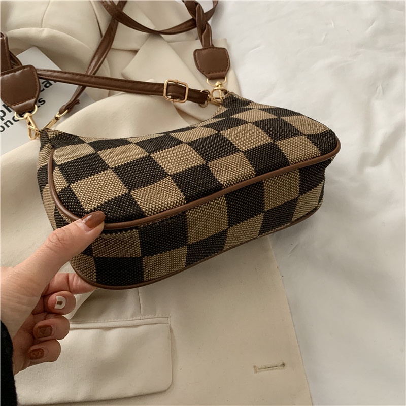 Túi JIVIVIL đeo chéo vai họa tiết caro hợp thời trang cho nữ