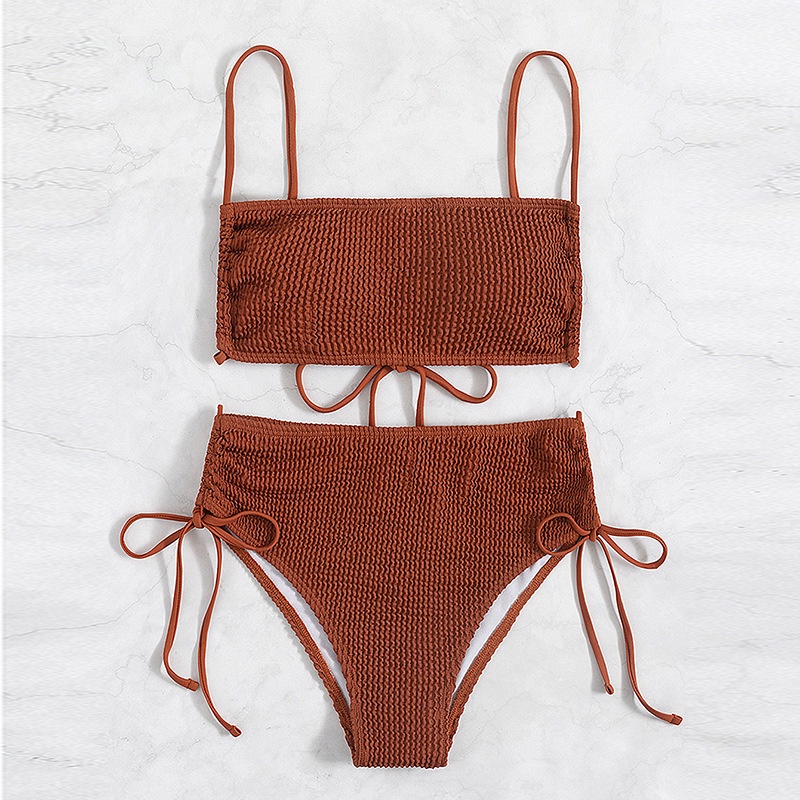 Bộ Đồ Bơi Bikini Hai Dây Lưng Cao Màu Trơn Gợi Cảm Hàng Mới Dành Cho Bạn Nữ