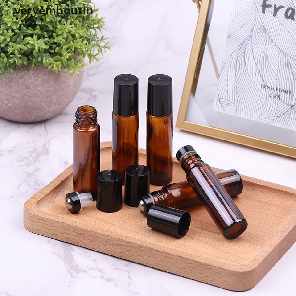 Lọ Thủy Tinh Rỗng 10ml Màu Hổ Phách Có Đầu Lăn Kim Loại