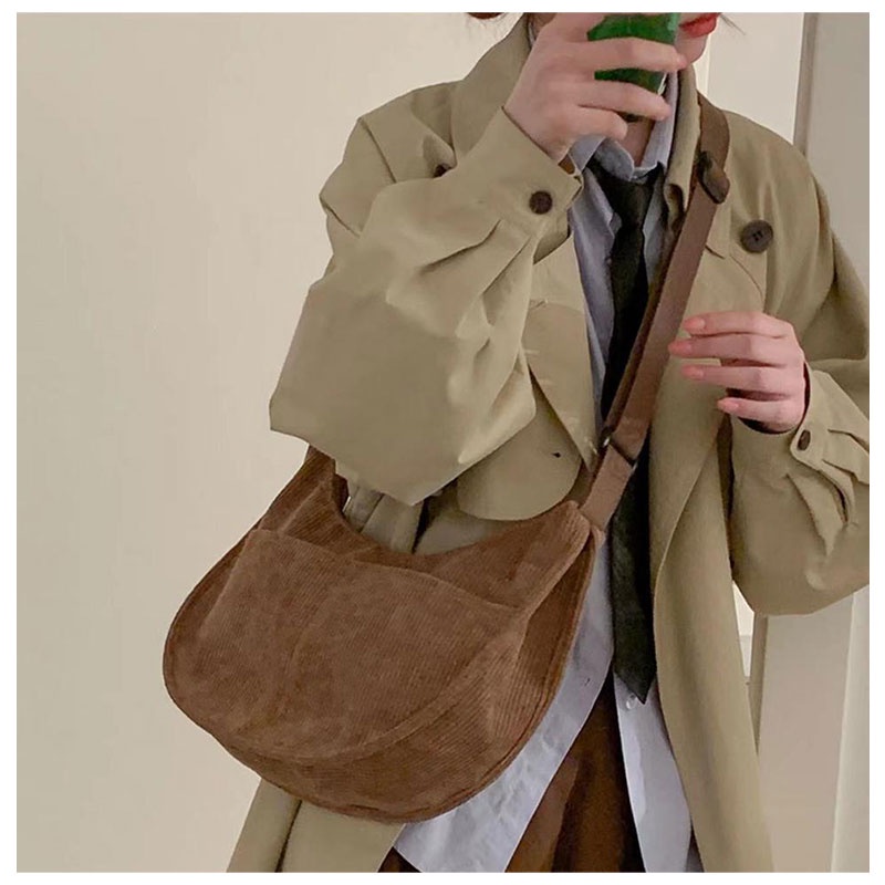 MISCHA Túi Đeo Chéo Vai Sức Chứa Lớn Bằng Vải Nhung Màu Trơn Thời Trang Dành Cho Học Sinh