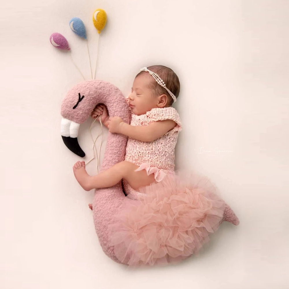 Set Đồ Búp Bê Hồng Hạc Dễ Thương Dùng Làm Phông Nền Chụp Ảnh Cho Bé Sơ Sinh