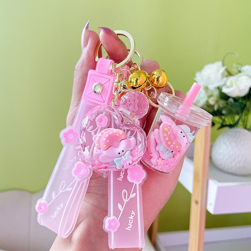 Móc Khóa Acrylic Hình Ly Trà Sữa / Bánh Donut Lấp Lánh Dễ Thương