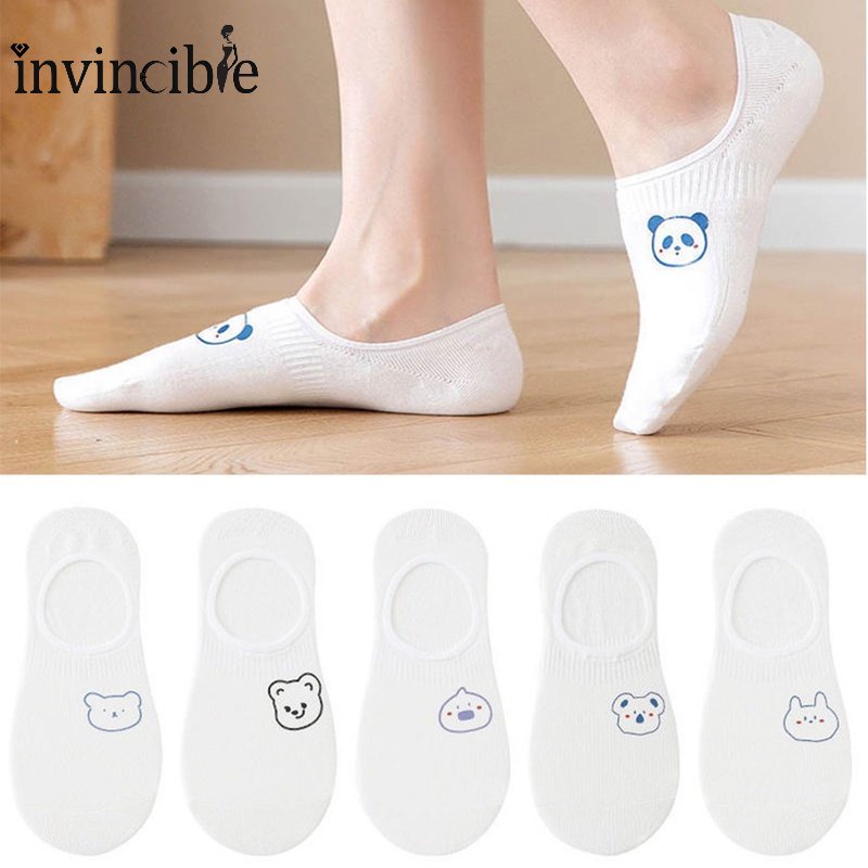 Vớ Cotton Cổ Thuyền Siêu Mỏng Thoáng Khí Thấm Hút Mồ Hôi Không Đường May Họa Tiết Hoạt Hình Dễ Thương