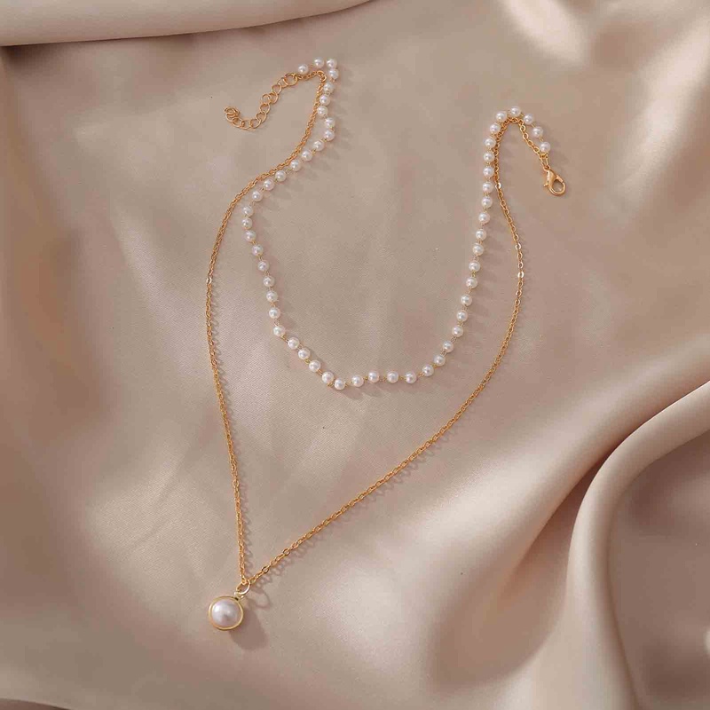 Vòng cổ Nhiều Lớp Đính Hạt Ngọc Trai Mặt Trái Tim Dễ Thương Thời Trang Cho Nữ