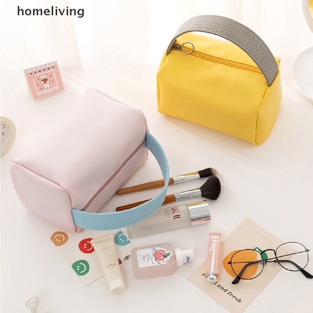 Túi Đựng Mỹ Phẩm Cầm Tay Da PU Màu Kẹo Sức Chứa Lớn Chống Thấm Nước
