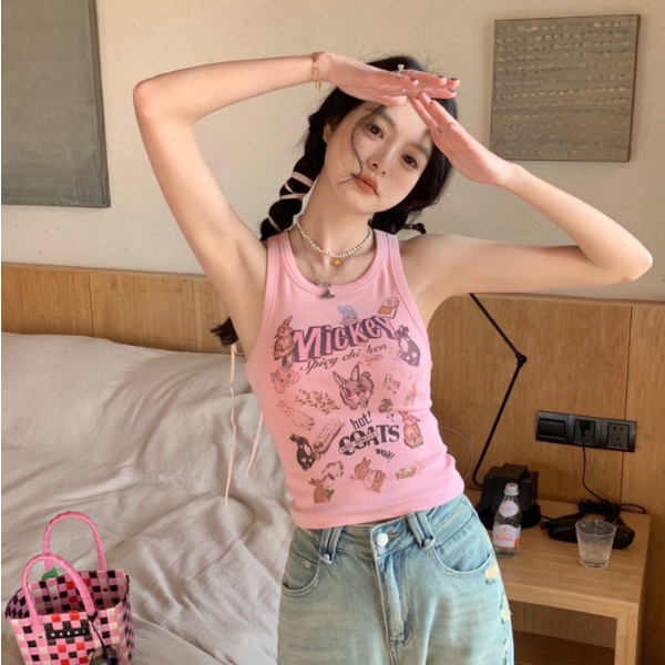 COZOK Áo Sát Nách Dáng Ôm In Hoạt Hình Thời Trang Trẻ Trung