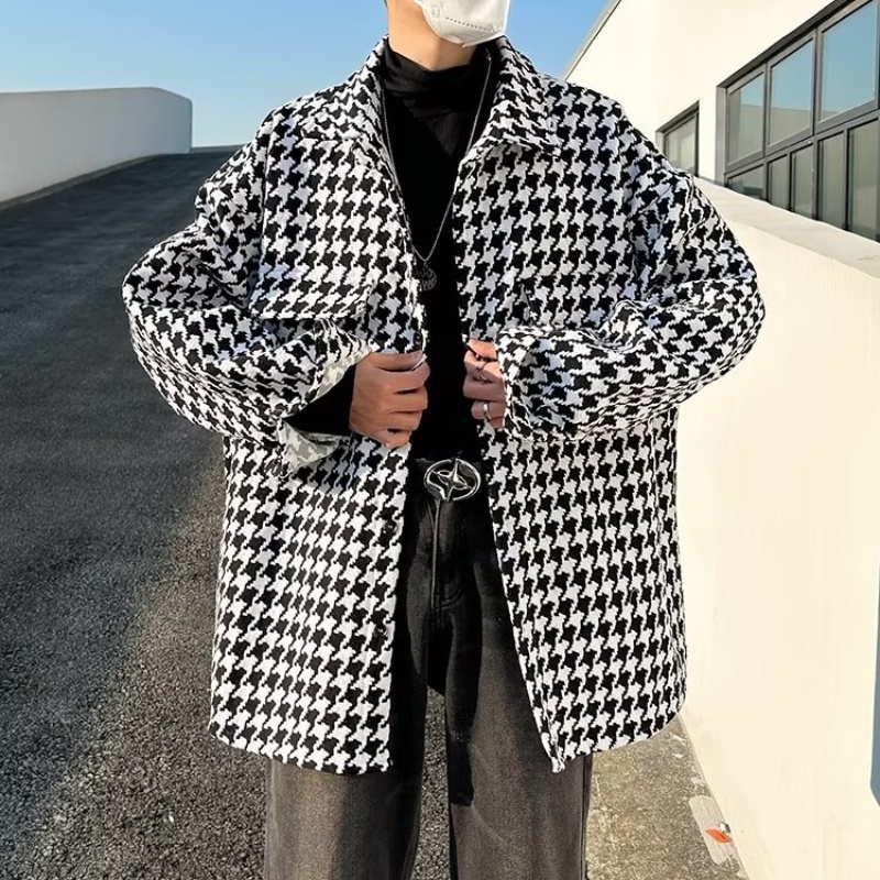 Áo Khoác Sơ Mi Nam Dài Tay Dáng Rộng Họa Tiết Caro Phong Cách Retro