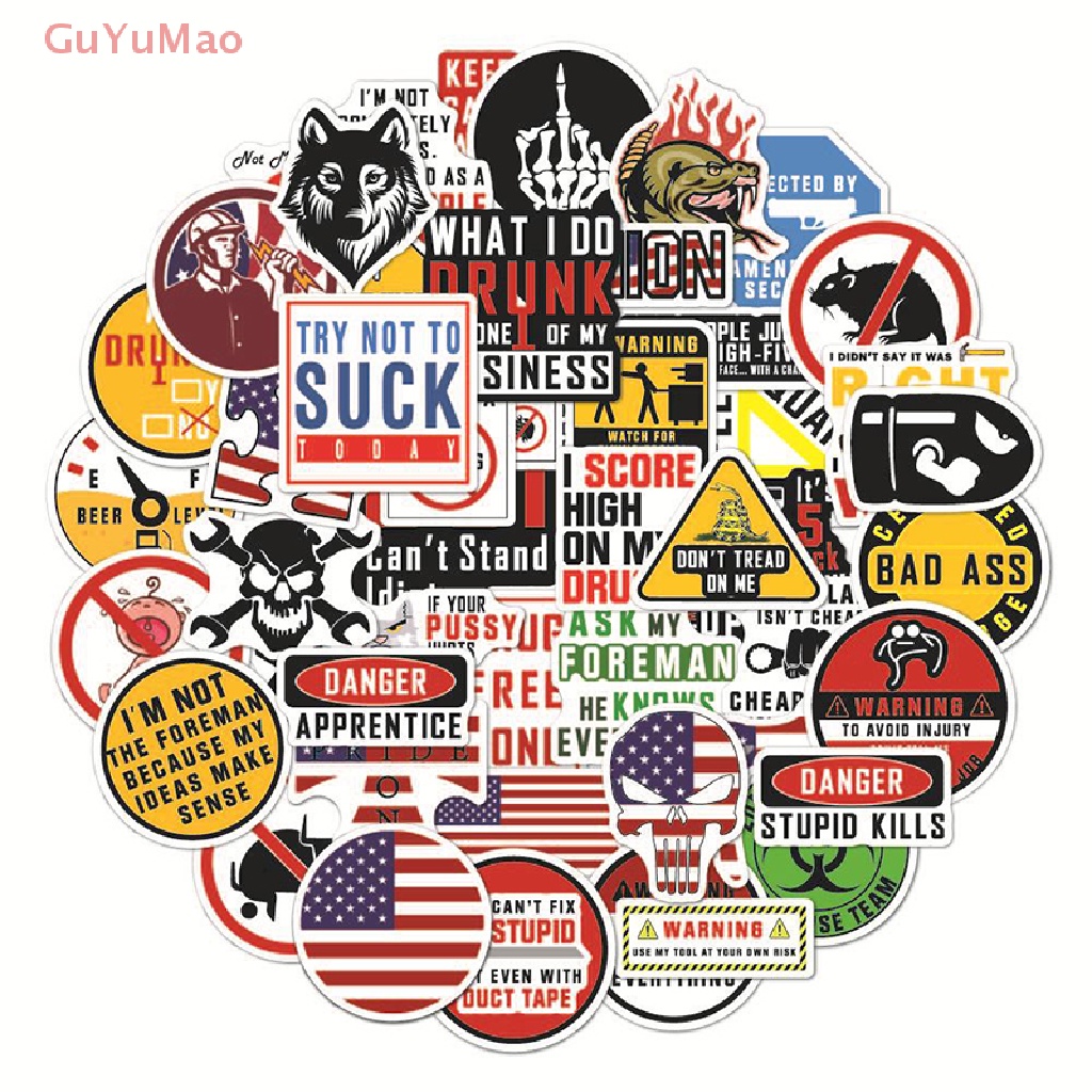 Bộ 50 Miếng Dán Cứng In Hình Nhãn Hiệu Mũ Xây Dựng Vui Nhộn PRTA