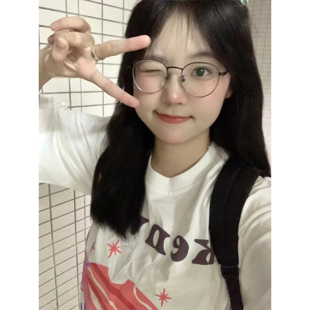 Áo Thun 100% cotton Màu Trắng Dáng Rộng In Họa Tiết Thời Trang Mùa Hè Hàng Mới 4947