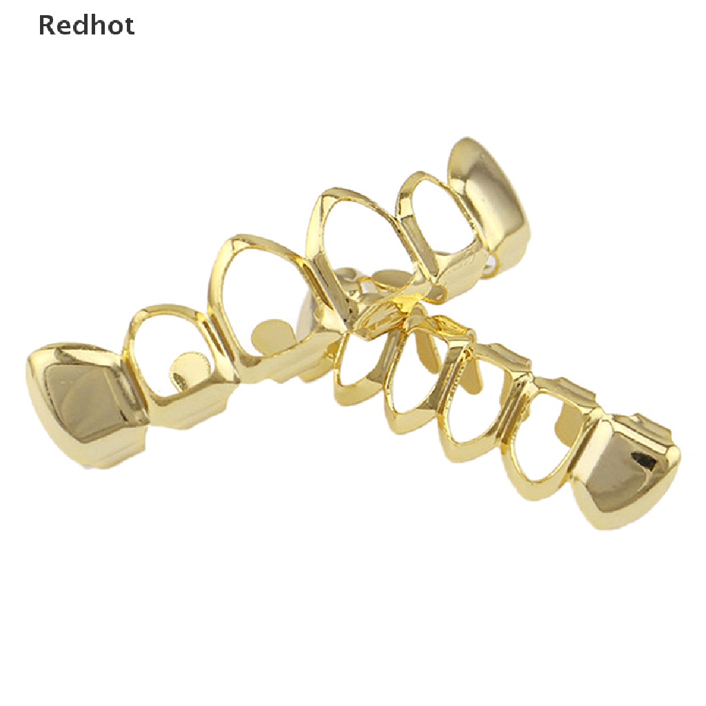 &lt; Redhot &gt; Vỉ Nướng Răng Mạ Vàng Phong Cách Hip Hop Lấp Lánh Có Lỗ Trên Và Dưới