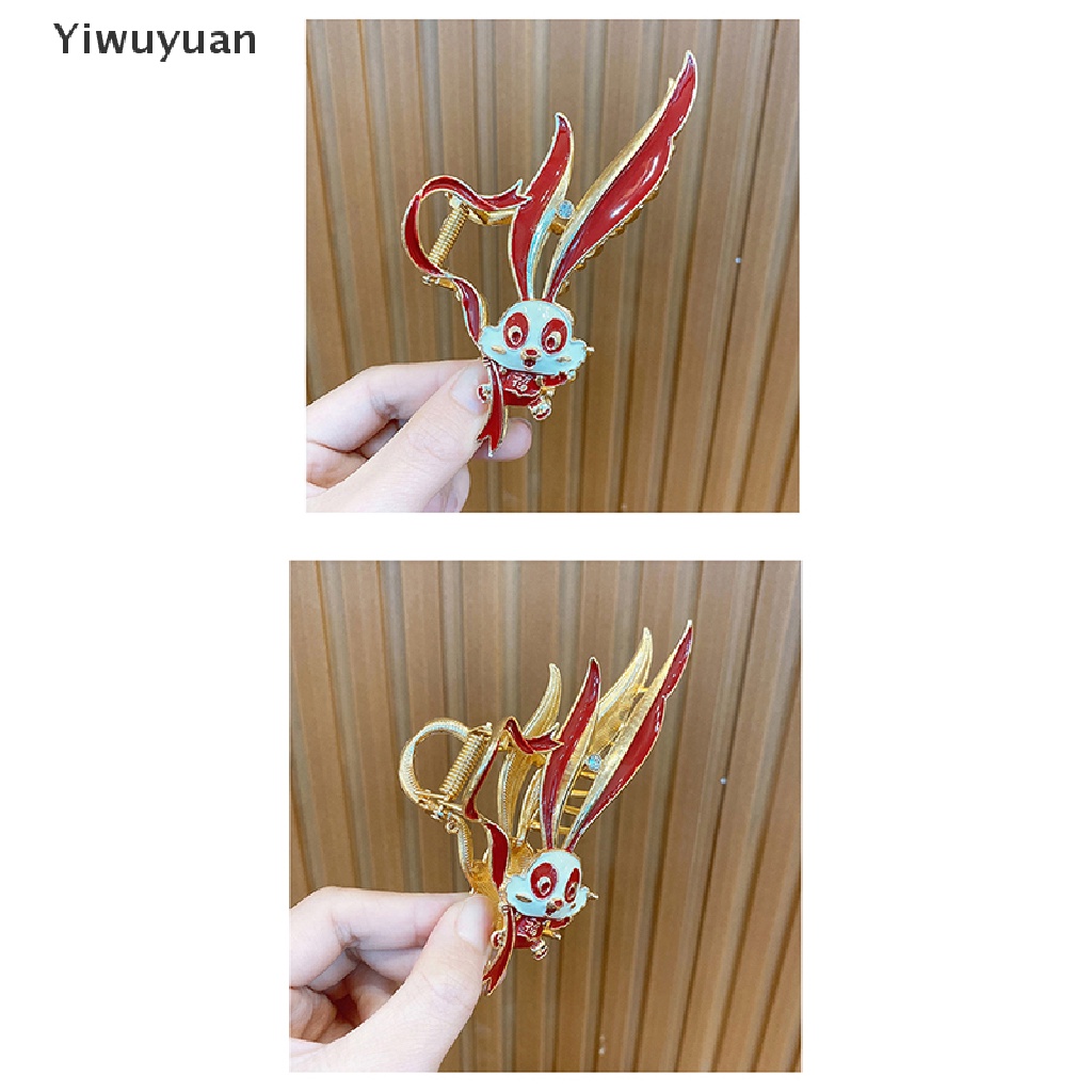 1 Chiếc Kẹp Tóc Hình Cá Mập / Thỏ Thắt Nơ Đỏ Phong Cách Trung Quốc