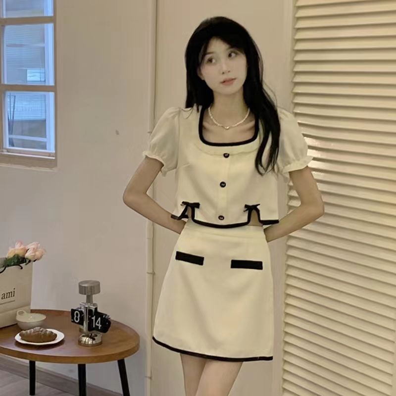 Set Áo Lửng Phối Chân Váy Ngắn Phong Cách Retro Thời Trang Hè Mới Cá Tính Cho Nữ