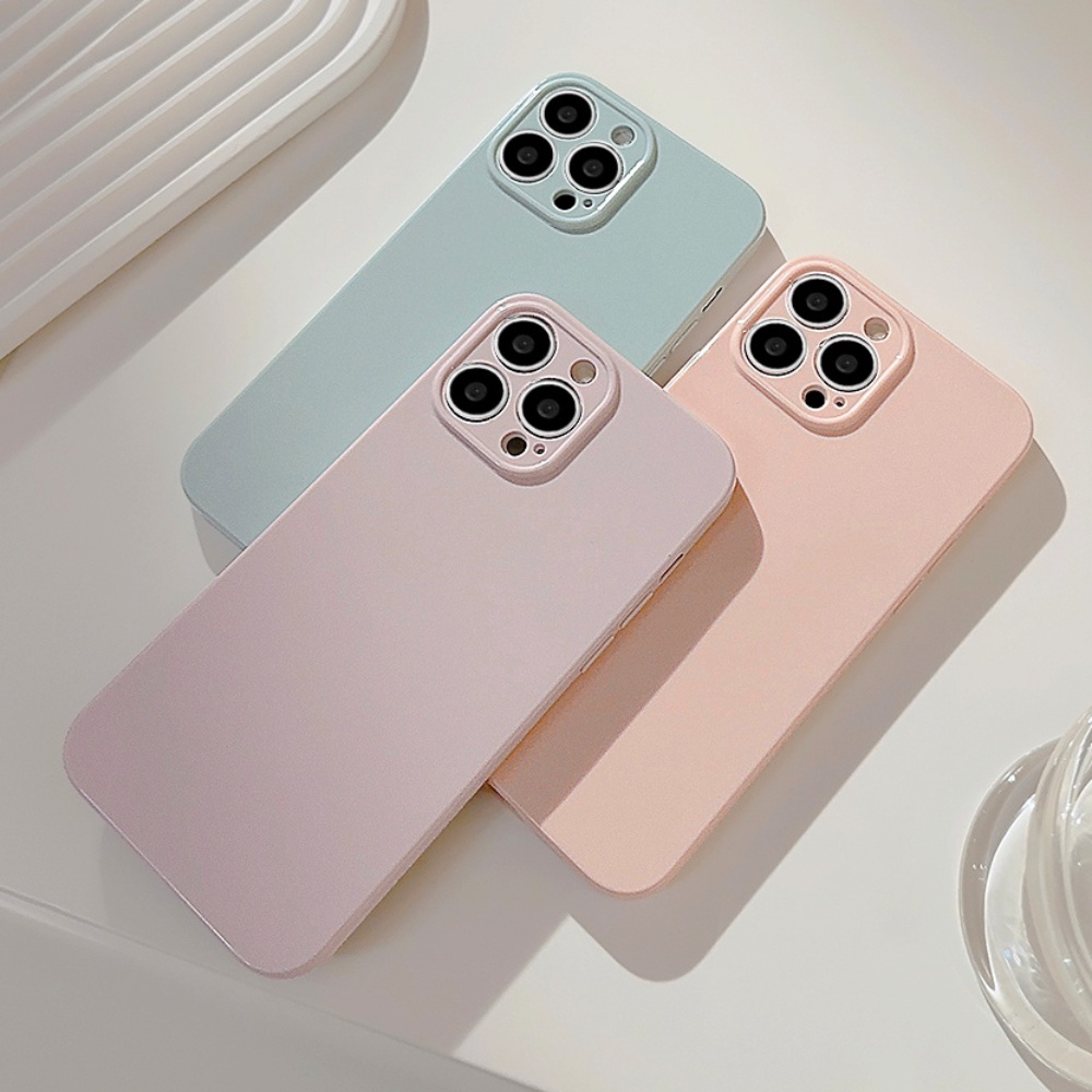 Ốp Điện Thoại TPU Mềm Chống Trầy Màu Trơn Bảo Vệ Ống Kính Máy Ảnh Cho IPhone 11 12 13 14 Pro Max