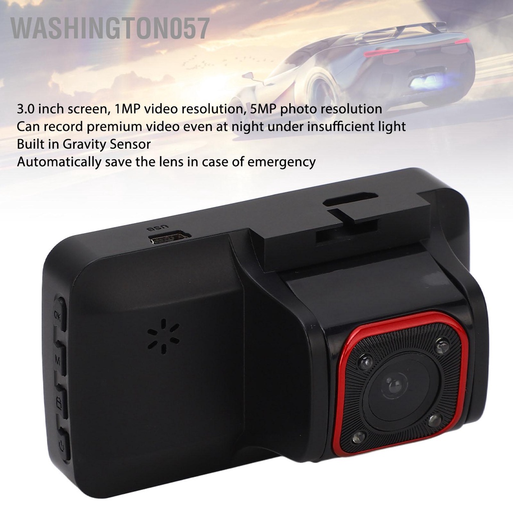 Washington057 Camera hành trình với cảm biến trọng lực màn hình 3in Ghi vòng lặp HD Đầu ghi video trên ô tô dành cho ngoài trời