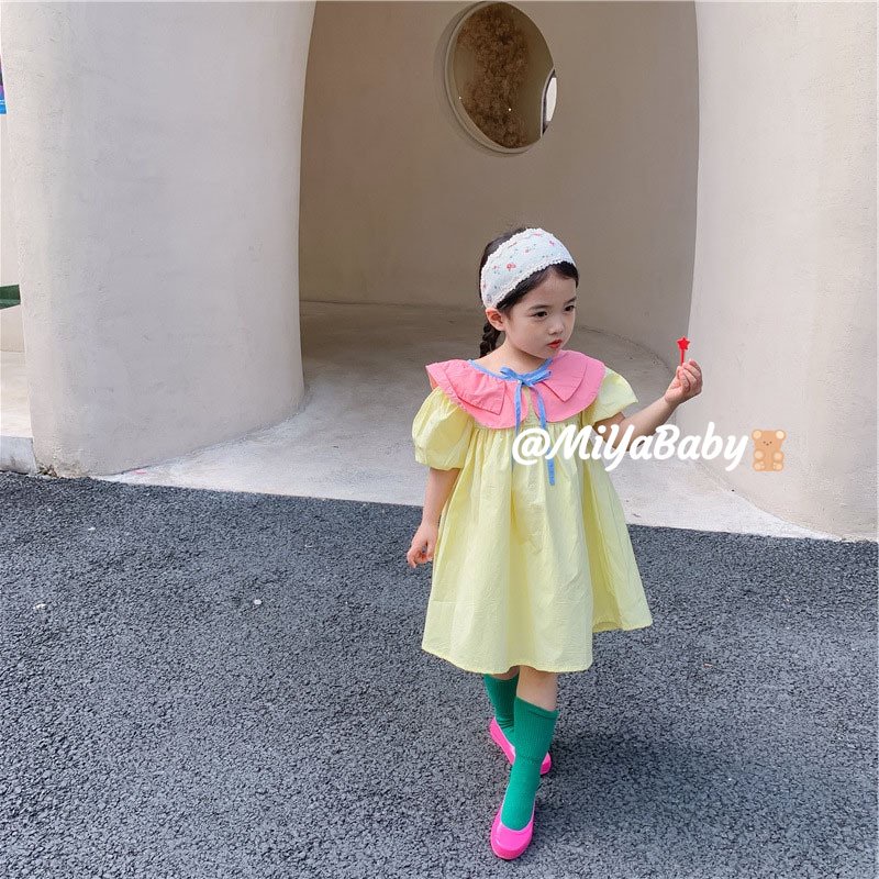 Miyababy Quần áo bé gái Đầm cổ búp bê cho bé gái hai màu