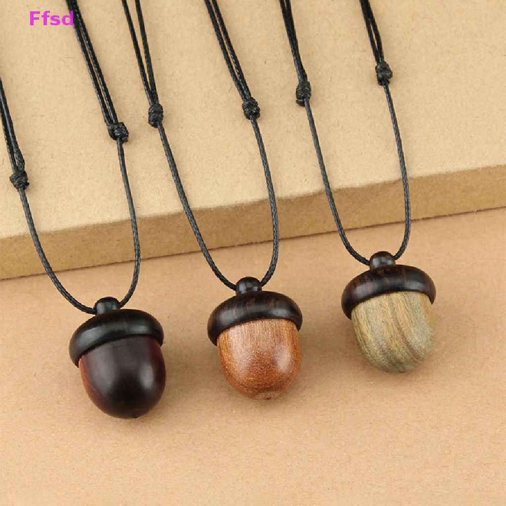 {Ffsd} Vòng cổ Mặt Hình Quả Bắp Acorn Có Thể Vặn Được Bằng Gỗ Mun Dáng Dài