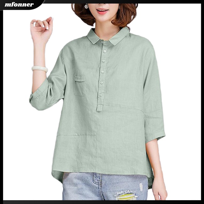 Áo Sơ Mi Tay Lửng Chất Liệu Cotton Lanh Thời Trang Mùa Hè Dành Cho Nữ