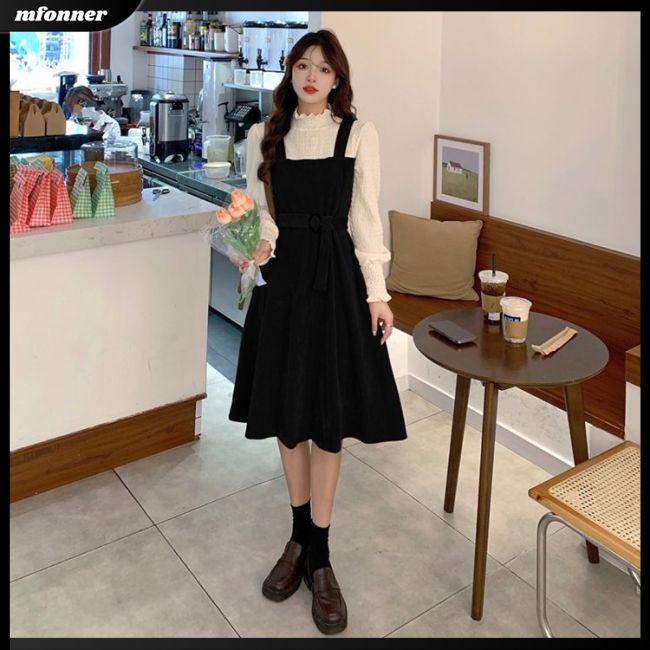 Đầm Tay Dài Giả Hai Lớp Phối Bèo Giả Hai Lớp Kèm Thắt Lưng Thời Trang Cho Gia Đình