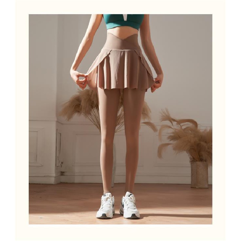 New fake two-piece quick-drying yoga quần dài thắt lưng cao lưới co giãn thoáng khí quần thể dục