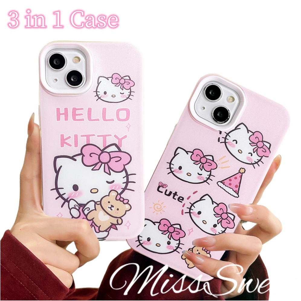 3 in 1 Case Samsung A04 A04s A03 A13 A23 A33 A53 A02 A03s A12 A22 A52 A52s A51 A71 A32 A50 A30s A50s A30 A11 Cartoon Hello Kitty Phone Case Soft Protective Cover