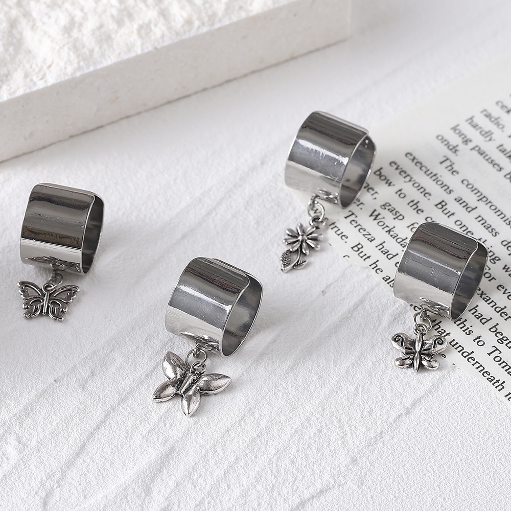 Bộ 4 Khuyên Tai Bạc Mặt Hình Hoa Và Bướm Thời Trang Cho Nữ