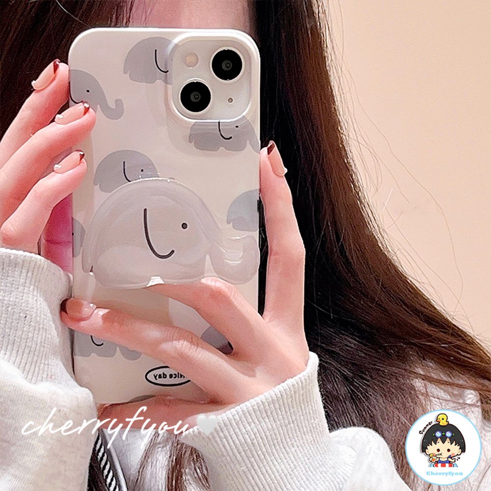 Ốp Điện Thoại TPU Mềm Chống Trầy Xước / Bụi Bẩn Có Giá Đỡ Hình Chú Voi Xám Dễ Thương Cho IPhone 11 12 13 14 Pro Max