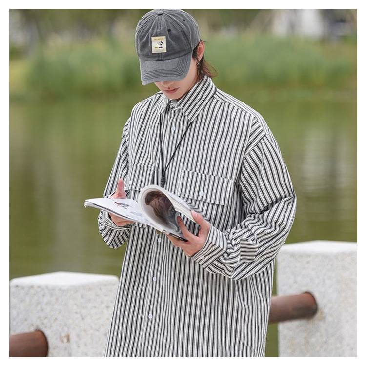 Hàng Mới Về Mới Áo Sơ Mi Tay Dài Họa Tiết Kẻ Sọc Đơn Giản Thời Trang Trẻ Trung Dễ Phối Đồ Cho Nam M-2XL 2023