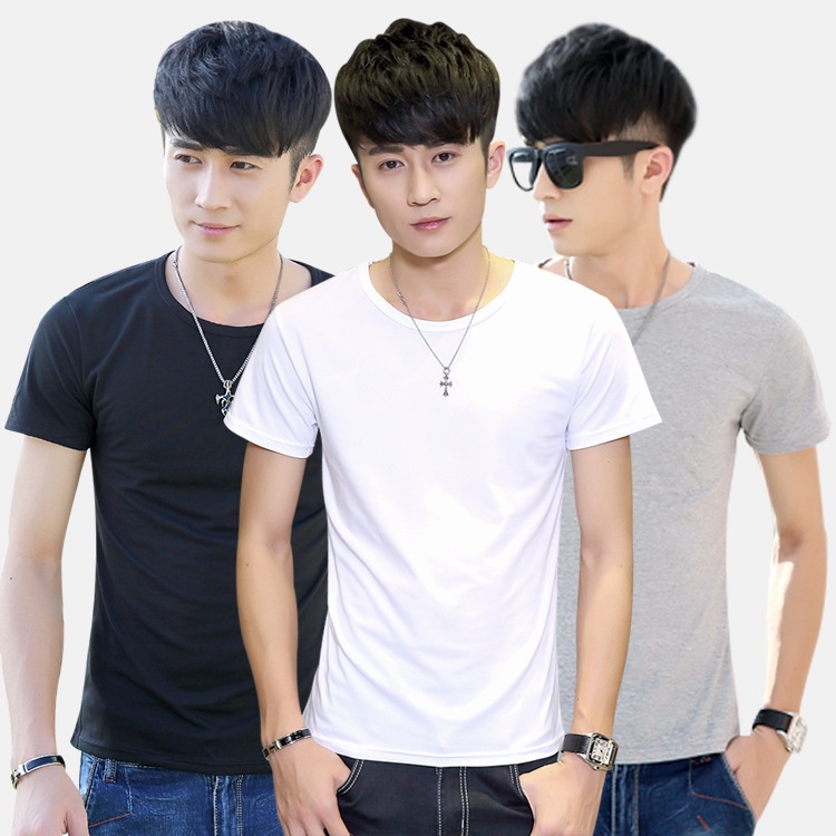 Áo Thun cotton Ngắn Tay Cổ Tròn Màu Trơn Thời Trang Mùa Hè Mới Cho Nam