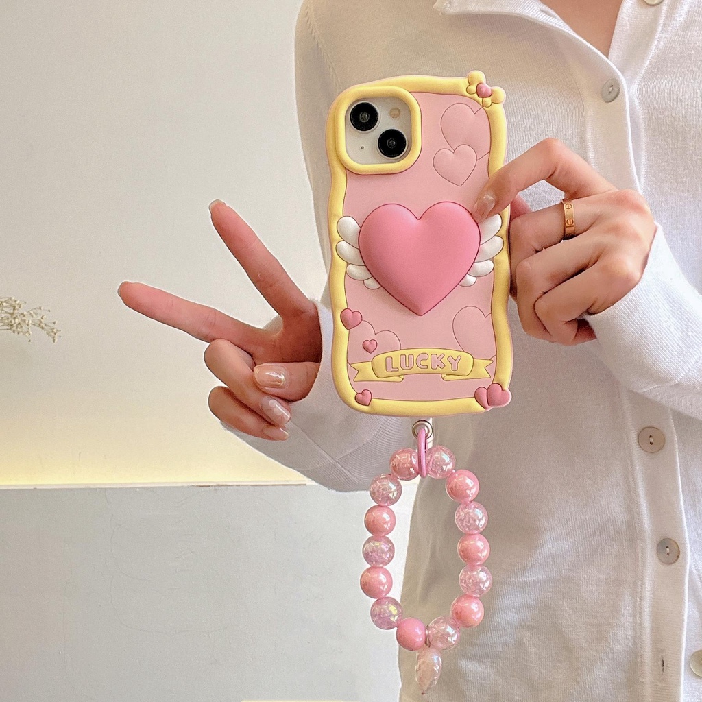 Ốp Điện Thoại Silicon tpu Mềm Hình Trái Tim Hoạt Hình 3D Bảo Vệ Toàn Diện Cho iPhone 14 13 12 11 Pro MAX