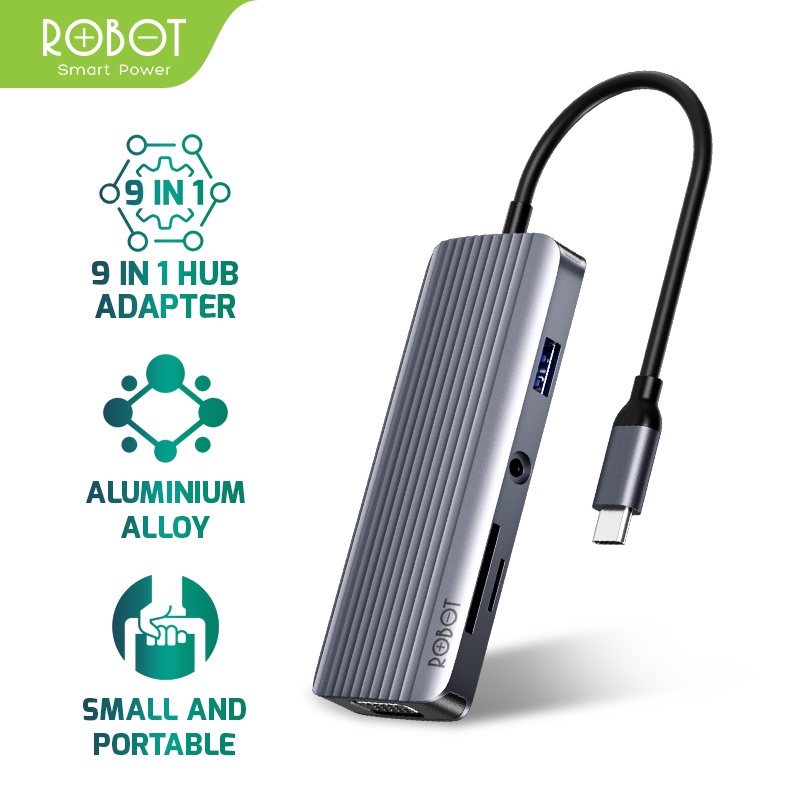 ( 99 Điểm) HUB Type-C chuyển đổi 9 in 1 ROBOT HT590