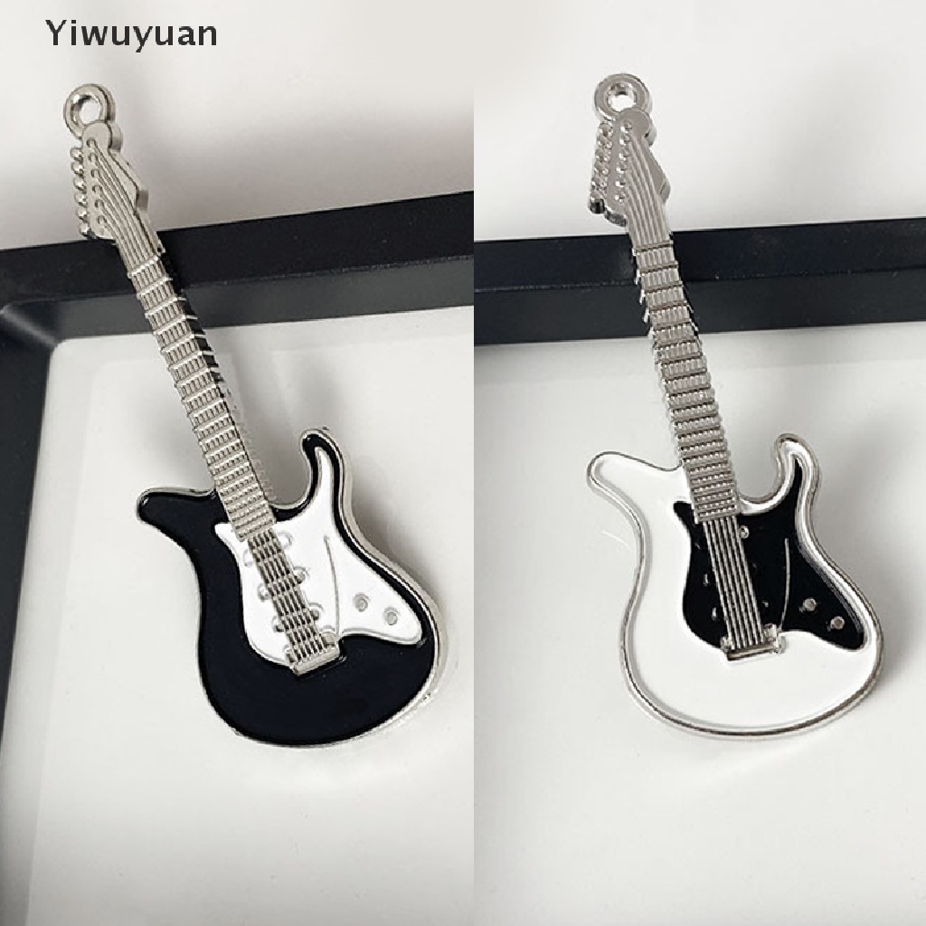 < Yiwuyuan > Y2K Kẹp Tóc Phụ Kiện Trang Sức Hình Đàn Guitar Trắng Đen Đáng Yêu Có Khóa Cài