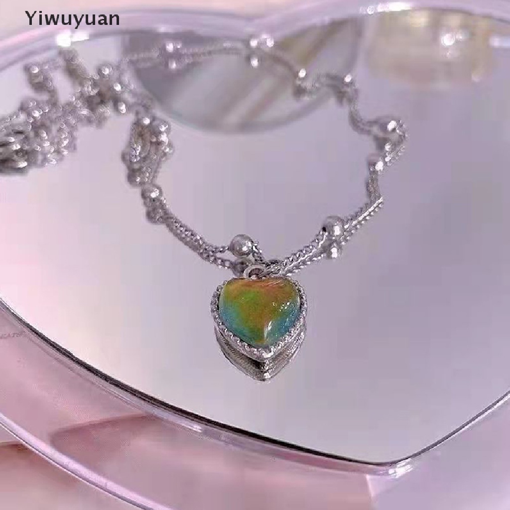 < Yiwuyuan > Vòng cổ Chuỗi Hạt Bằng Thép Không Gỉ Mặt Hình Trái Tim Đổi Màu Cảm Xúc Thời Trang Hàng Mới Đang Bán Chạy