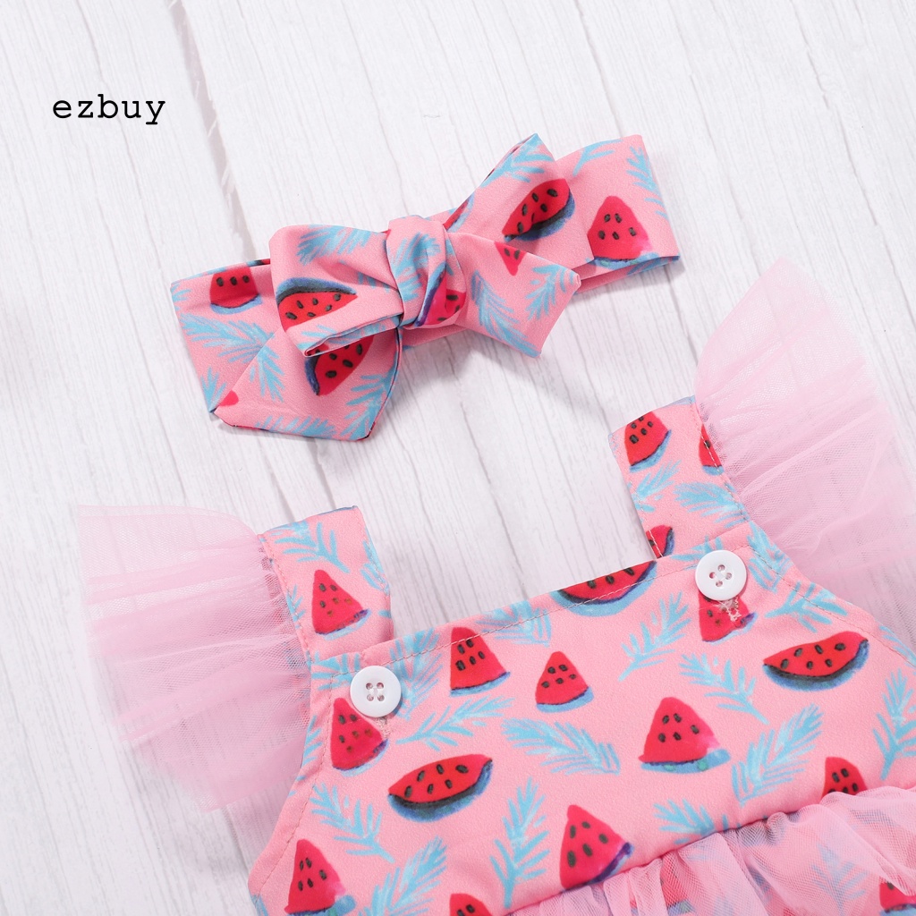 Bộ 2 Món Áo Liền Quần + Băng Đô Xinh Xắn Dễ Thương Cho Bé Gái