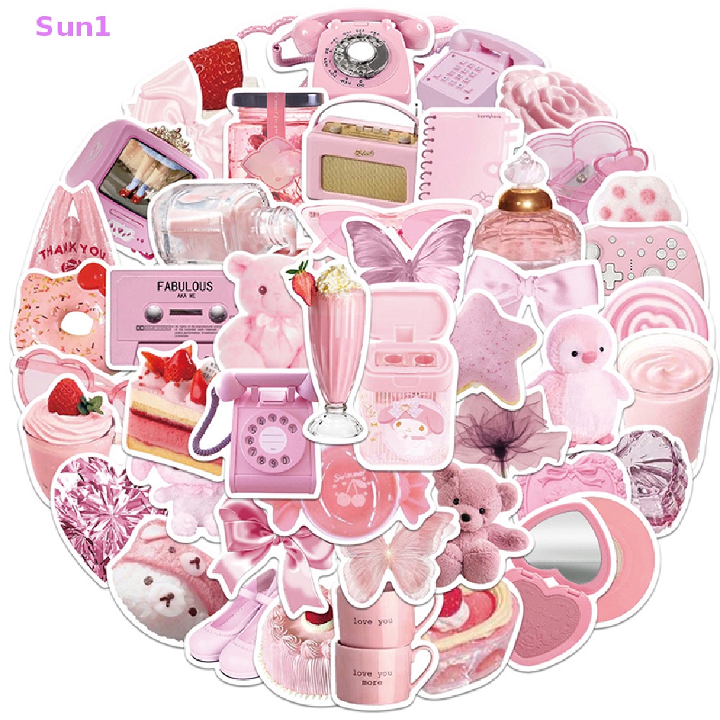 Set 50 Miếng Dán Hình Gấu Hồng Graffiti Dễ Thương Dùng Trang Trí Xe Hơi / Laptop / Vali