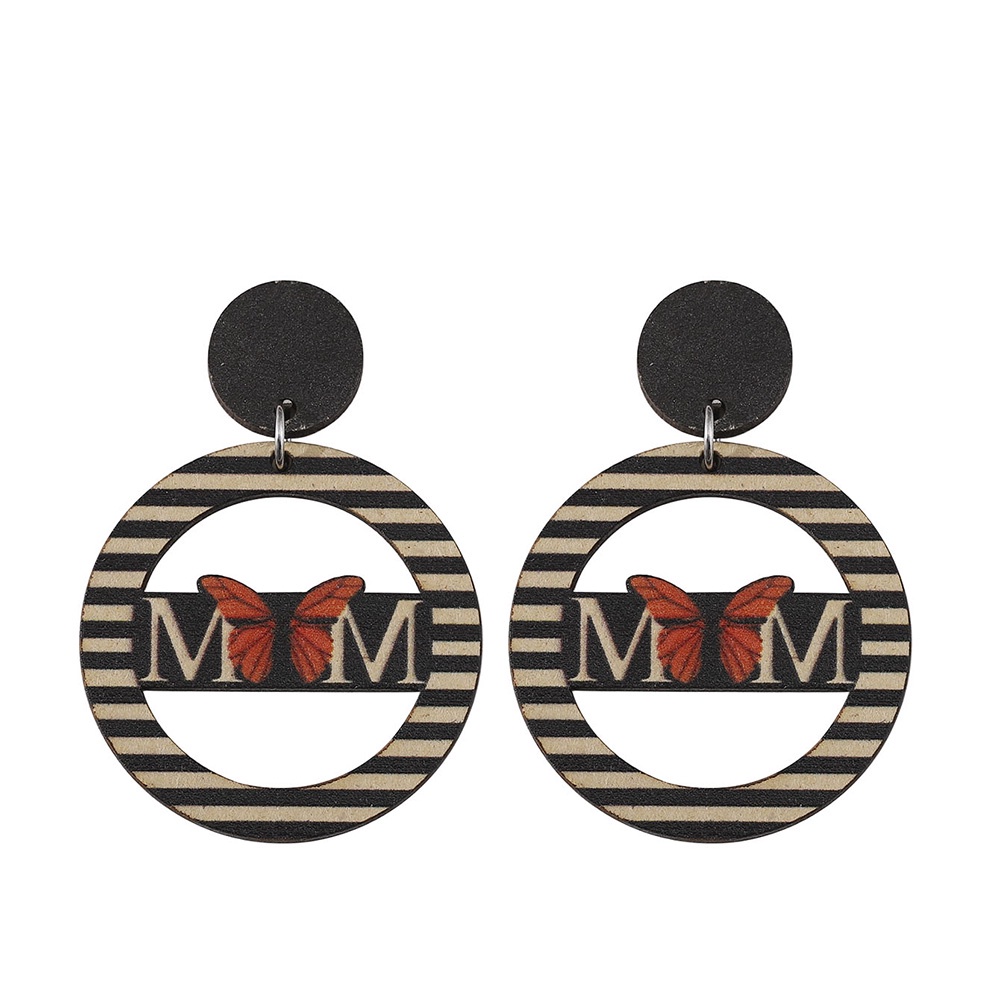 Bông Tai Gỗ Hai Mặt Tròn Họa Tiết Da Báo / Mặt Trời Khoét Lỗ Phong Cách Dân Tộc Cổ Điển Thích Hợp Làm Quà Tặng Ngày Của Mẹ