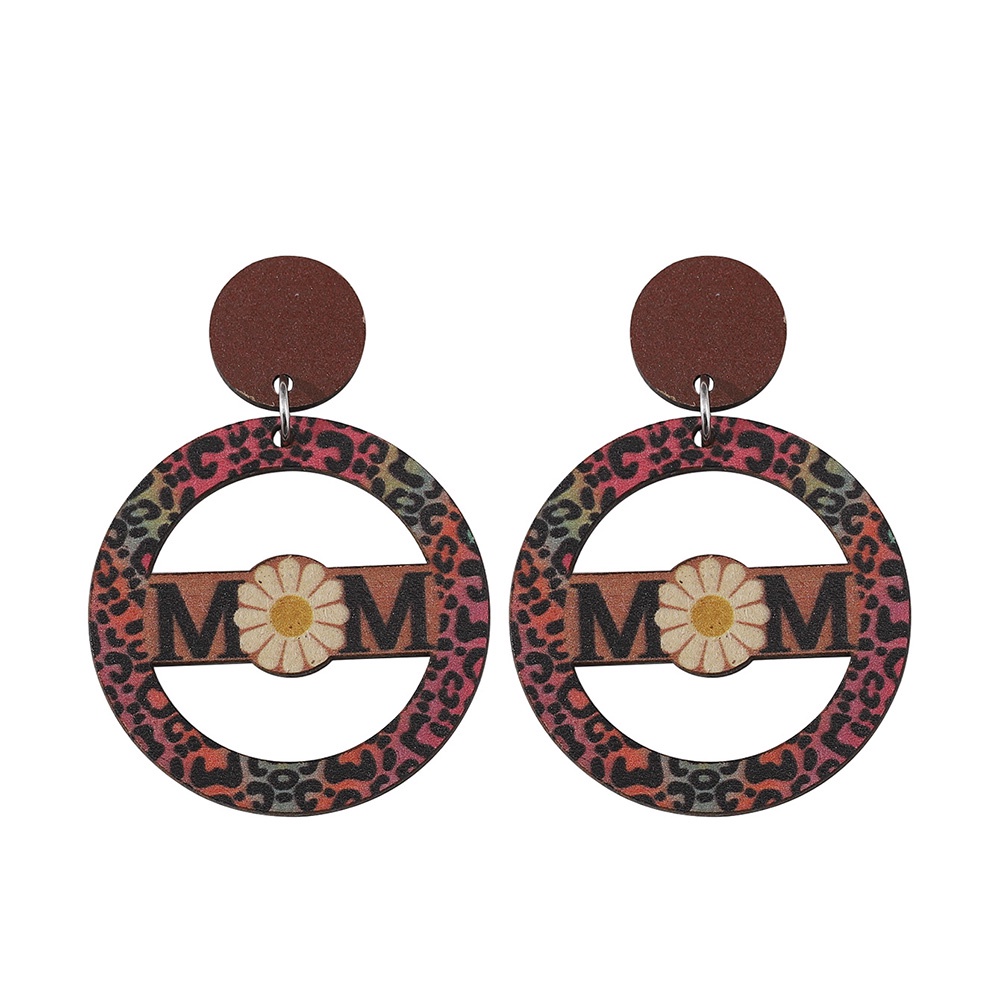 Bông Tai Gỗ Hai Mặt Tròn Họa Tiết Da Báo / Mặt Trời Khoét Lỗ Phong Cách Dân Tộc Cổ Điển Thích Hợp Làm Quà Tặng Ngày Của Mẹ