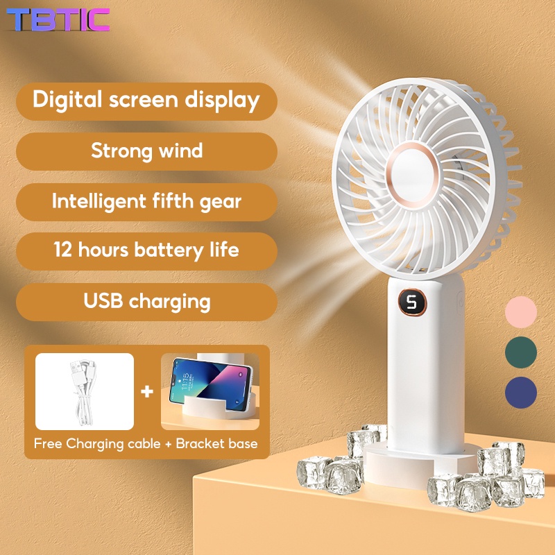 TBTIC Quạt Mini Cầm Tay Sạc USB 10000mAh Kèm Giá Đỡ Điện Thoại Tiện Dụng