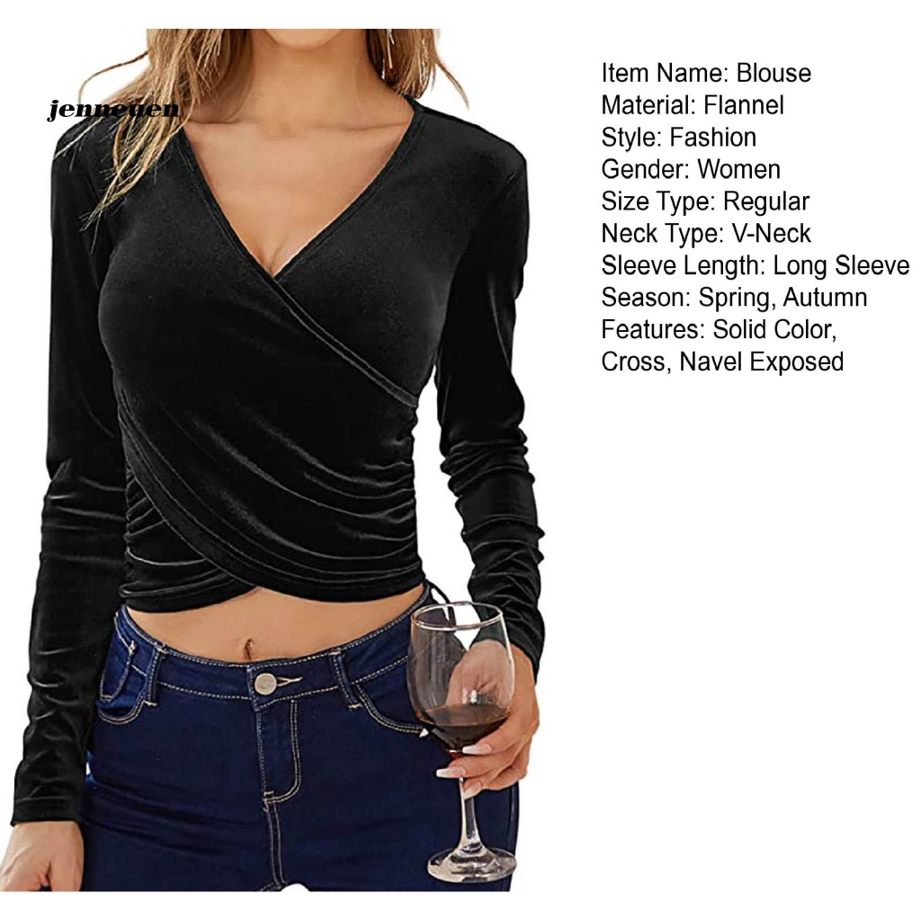 Áo Thun Tay Dài Cổ Chữ V Màu Sắc Thời Trang Dành Cho Nữ